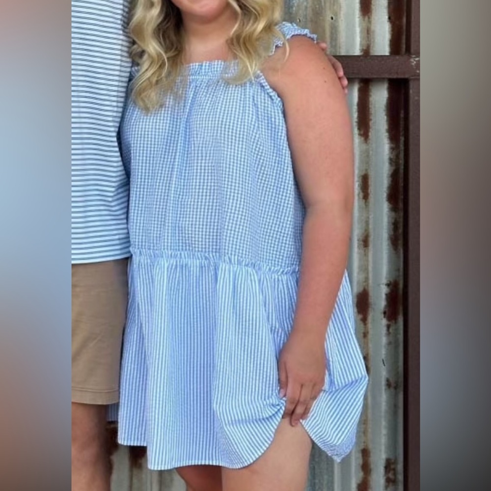 women’s gingham blue patterned dress - bibi!